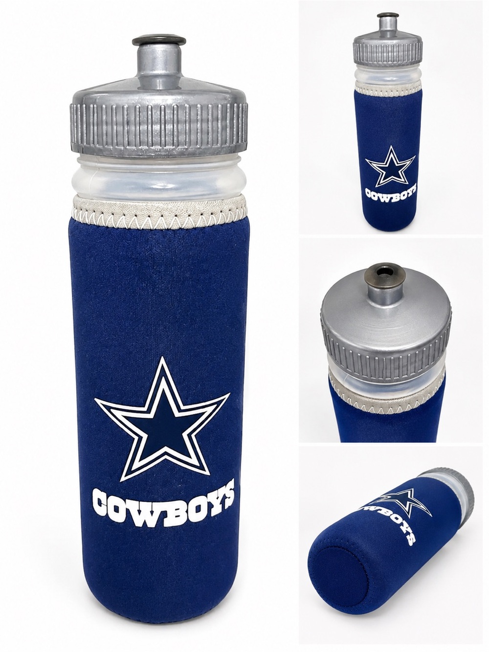 NFL Blue Cowboys Neoprene Bottle Sleeve with Silver Cap Accent